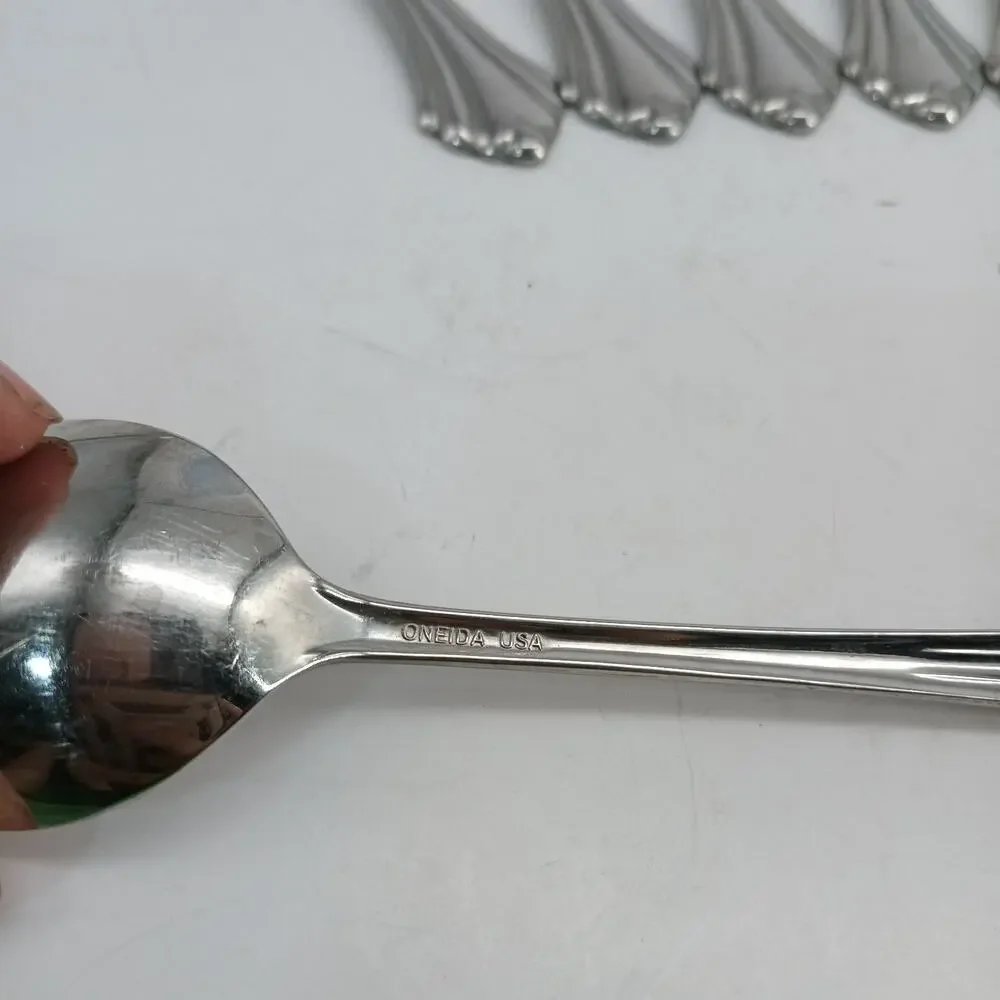 8X Tbsp Oneida Bancroft Table Spoons Glossy Stainless Steel Flatware